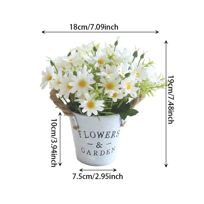 UUPP Potted Artificial Daisy Flowers Bonsai Silk Flowers with Pot Fake Flower Arrangements for Home Office Restaurant Table Windowsill Decor, White - Image 4